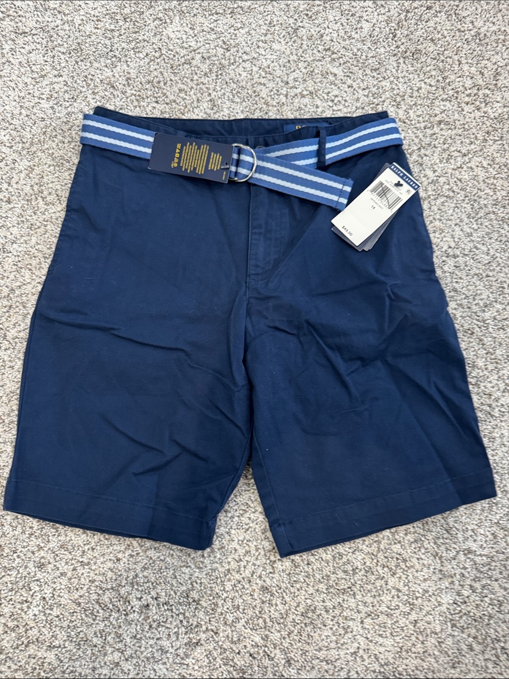 Polo by Ralph Lauren Navy Shorts with Blue & White Striped Belt